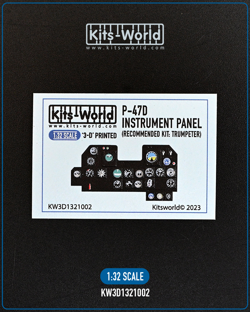 Kitsworld 1/32 Scale - P-47D - 3D Printed/Full Colour Instrument Panel KW3D1321002 - P-47D (Recommended Kit: Trumpeter) 